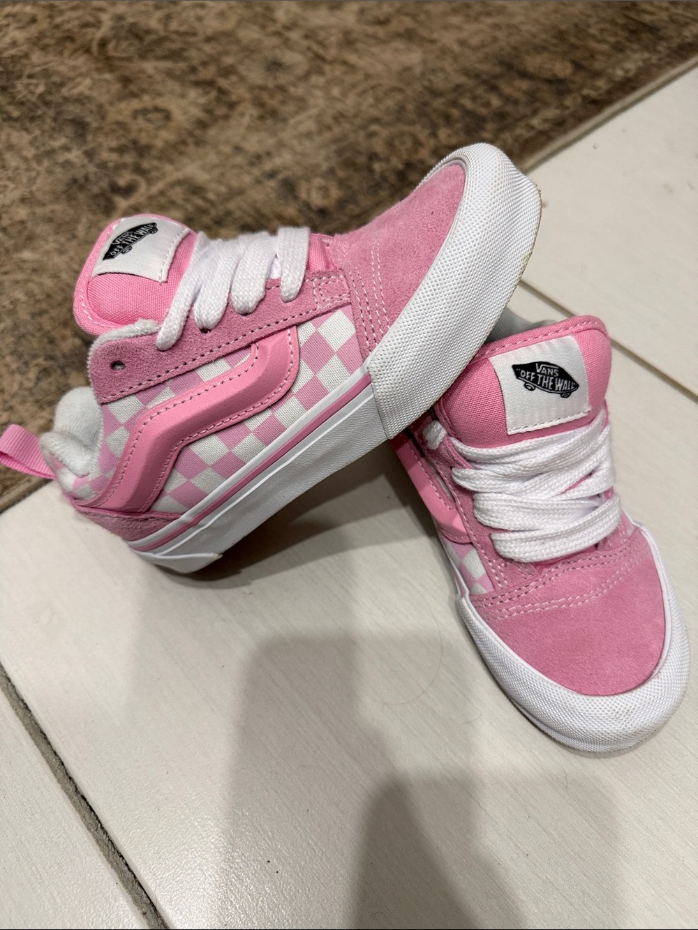 Vans Kids Pink Checkerboard Mid-Top Skate Sneakers